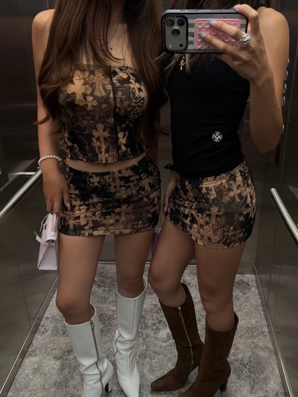 Chrome Hearts Black & Tan Cross-Print Mini Skirt
